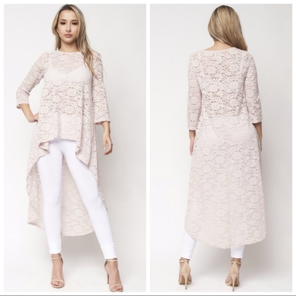 ❤️NEW S High Low Taupe Cream Lace Top - Picture 2 of 10
